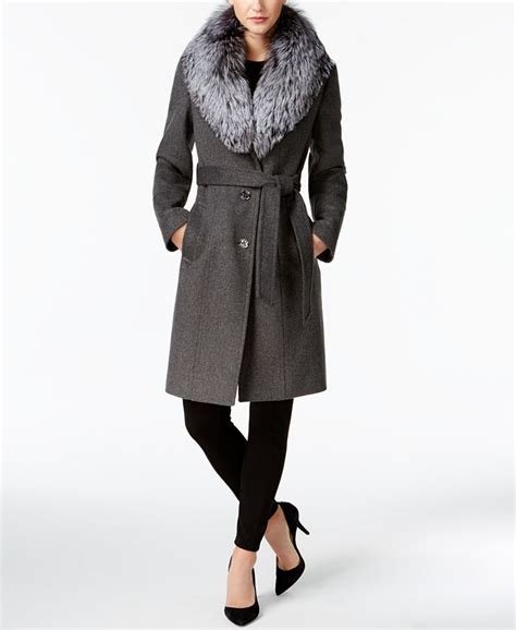 michael kors fox fur trim walker coat|michael kors fur coat.